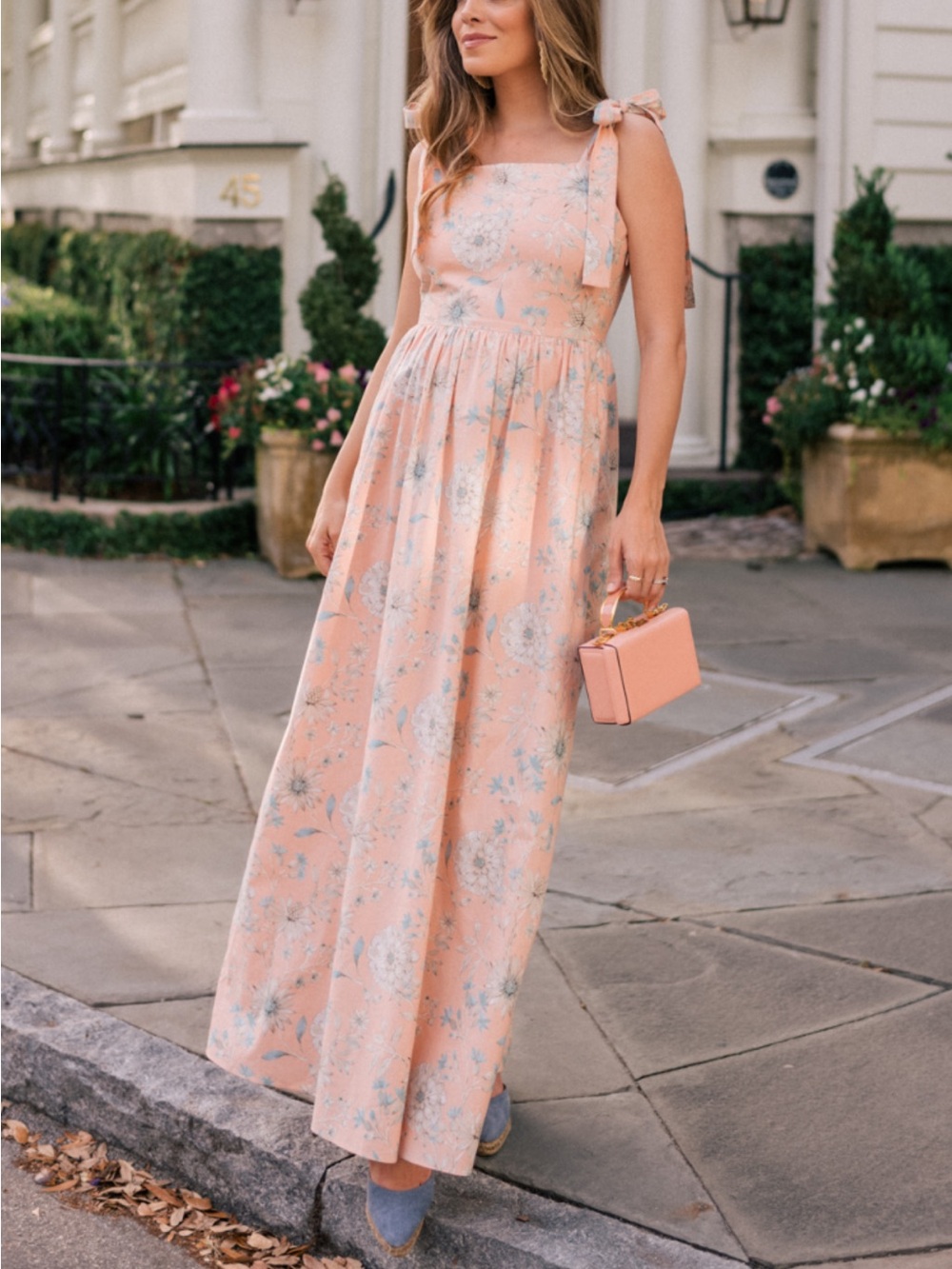 Gal Meets Glam Peach Floral Tie-Shoulder Maxi Dress